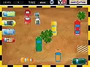 Screenshot of a modern police car being carefully parallel parked between cones in a city parking lot, avoiding collisions, in a free online driving game.