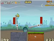 Screenshot of the game Disaster Will Strike 2 free online puzzle, showing a landscape being destroyed by a landslide to eliminate eggs.