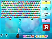 Screenshot of Bubbles Shooter Maja free game showing a cannon aiming at a wall of colorful bubbles with sparkling diamond items embedded inside them