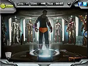 Iron Man 3 Hidden Objects game screenshot showing a scene from the movie with a list of items to find, free online puzzle game