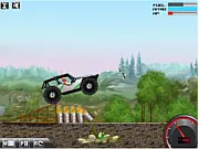 Screenshot of FastBuggy online game showing an orange buggy driving over rough, hilly terrain with a distance counter and money display visible