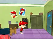 Gameplay screenshot of It's Pizza Time, showing a cartoon pizza delivery boy running and jumping over obstacles on a city street, holding a box of pizza.