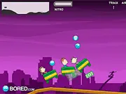 Trollez Coaster game screenshot showing a rollercoaster car full of passengers racing down a track with loops, available to play online for free