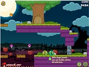 Screenshot of the free online game Zombie Bros showing two friendly, colorful zombies in a forest maze, trying to collect different mushrooms