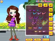 Screenshot of Cute Bratz Doll Dress Up game showing a girl with stylish makeup and a full wardrobe ready for a fashion makeover
