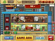 Screenshot of Tower Up, showing a multi-story skyscraper with visible residential and commercial floors and citizens moving between them, illustrating the core simulation gameplay.