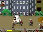 Hobo vs Zombies free online game screenshot, heroic Hobo fighting a group of zombies with a Kung Fu attack