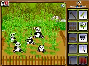 Screenshot of Panda Wild Farm showing a cartoon panda with various care items like a brush and soap on the side