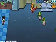 Zombie Situation online game screen showing a character defending a barricade with multiple guns and survivor allies against a horde of zombies