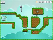 New Land online physics puzzle game screen showing an alien spacecraft being guided toward a glowing time tunnel through obstacles