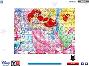 Online Princess Ariel Jigsaw Puzzle game screen showing the mermaid Ariel with red hair and several scrambled puzzle pieces