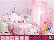 Screenshot of the Hidden Spots-Girls Bedroom game, showing a colorful, cluttered bedroom scene where players must click on hidden spots to score, available to play free online.