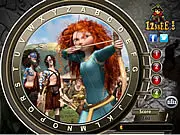 Brave Find the Alphabets free online hidden object game screenshot featuring a detailed scene from the movie with several letters subtly embedded in the background