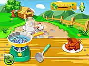 Cooking Chicken Soup game screenshot – a pot of chicken soup simmering on the stove with ingredients ready to be added – free online cooking game