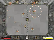 Screenshot of Deep Space Dash, an arcade game showing a small ship dodging red lasers and energy balls in a black arena, free online game