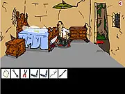 Obama in the Dark 2 game screen, showing the former president in a haunted mansion, point-and-click adventure game