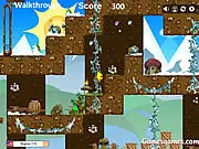 Screenshot of Thaw game featuring a small flame character standing on an icy platform ready to melt snow, a cute puzzle platformer game
