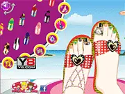 Screenshot of the Summer Pedicure free online game showing a virtual foot being decorated with polish and accessories for the summer season