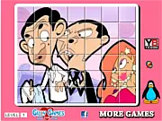 A scrambled image of Mr. Bean made up of square, rotated puzzle tiles, waiting to be solved in the spin puzzle game