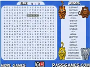 Safari Animals Word Search game screenshot, word puzzle game, find hidden animal names, play free online on PlayArcadeHub