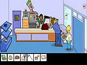 Homer Simpson Saw Game free online game screenshot with Homer Simpson facing a trap set by the Evil Puppet (Pigsaw) on PlayArcadeHub