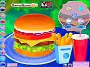 Online Cheeseburger cooking game with layers of meat, cheese, lettuce, and bun
