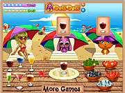 Lisa's Beach Cocktails free online game screenshot showing Lisa serving colorful, icy drinks to various customers on a sunny beach