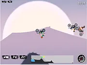 Screenshot of the free online game Anime Motocross Racing showing an anime schoolgirl riding a dirt bike over a large ramp on a competitive race track