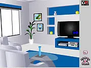 Screenshot from Blue Room Escape free online game showing the blue room with various furniture and hidden objects