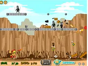 A Spartan warrior in armor throwing a flaming javelin at an army of advancing Persian soldiers in the online defense game Sparta Fire Javelin