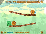 Shape Shifters free online game with orange blocks in different shapes (circle, square, triangle) ready to knock green blocks off a platform