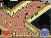 A warrior character fighting a skeleton monster in a dark, stone dungeon in the hack-and-slash RPG Forgotten Dungeon 2