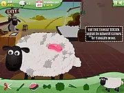 Beauty Baahn Salon free online game featuring cartoon sheep getting baths and being sheared in a grooming parlor