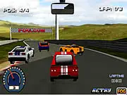 Screenshot of Drifters free online car racing game, showing a sports car sliding sideways around a corner with smoke billowing from the tires