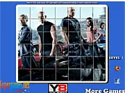 Play Fast and Furious 6 Spin Puzzle game online, featuring characters Vin Diesel and Dwayne Johnson from the movie.