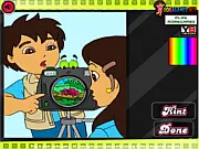 Diego and Alicia Coloring free online game, Go Diego Go characters, educational art activity for kids, animal picture coloring