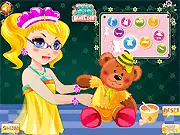 A cartoon nurse in a cute uniform next to a sick teddy bear in bed - Teddy Nurse 2 online game