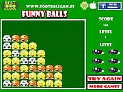 Screenshot of Funny Balls game showing a grid of colorful sports balls (like soccer, basketball, and tennis) grouped together for matching