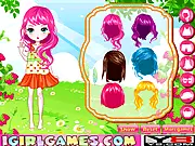 Screenshot of the Sweet Strawberry Girl dress-up game, showing the character in an unstyled state with a menu of clothing and hair options.