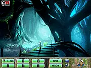 Screenshot of the Fantasy Forest hidden object game, showing a magical, vibrant landscape with various symbols cleverly concealed within the scene