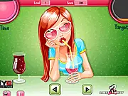 Speedo Drinks Challenge online game, a girl rapidly drinking juice with a speed meter during a competition