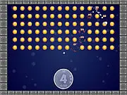 Screenshot of the Slingy physics puzzle game showing a ball being aimed with a slingshot mechanic towards multiple collectible orbs | Play free online physics game