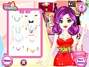 Screenshot from London Fashion Week Makeover game showing a glamorous model with perfect makeup and a high-fashion outfit, ready for the runway show.