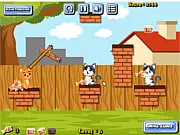 Cat Food Throw free online physics game where an orange cat throws a fish to a grey cat
