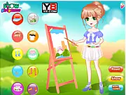 Spring Sketching Dress-Up game featuring a girl choosing comfortable fashion for outdoor painting