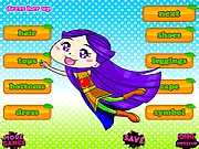 Fruit Superhero dress up online game, screenshot of Samantha transforming into Fruit Girl with a fruit-themed mask and cape, free girl game