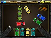 Screenshot of Hotel Car Parking free online game showing a luxury sedan attempting to parallel park in a crowded hotel parking lot with obstacles