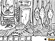 Black and White Escape online game screenshot showing a hand-drawn alien ship interior with a puzzle and items to collect