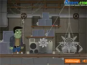 Screenshot of Frankentory Escape, showing the creature Frank navigating a dark, secret laboratory environment in the free online puzzle game