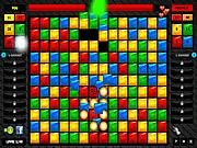 Screenshot of Gemwars online game showing a block collapsing puzzle board next to a turn-based strategy battle screen